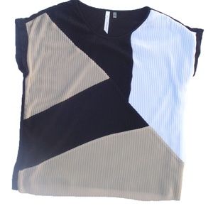 Ny Collection Blouse Colorblocked Asymmetrical Pleated Blouse